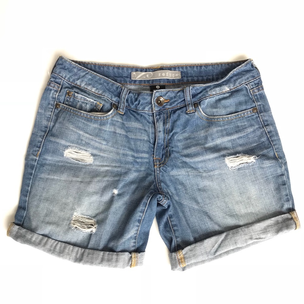 Vintage Y2K Refuge Light Blue Distressed Low Rise Boyfriend Shorts Size 3